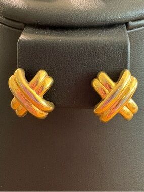 Vintage Monet Gold Tone X Knot Stud Earrings 10K Gold Posts Signed